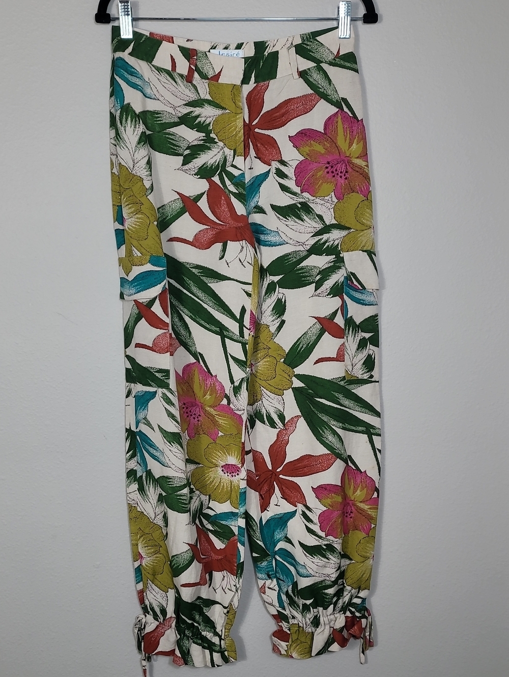 Jesire Linen Blend Tropical Floral High Rise Pants Size 36 Small Boho Resortwear